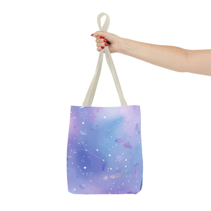 Celestial Tote Bag, Starry Sky Canvas Bag, Colorful Reusable Shopping Tote, Gift for Astronomers, Trendy Eco-Friendly Tote