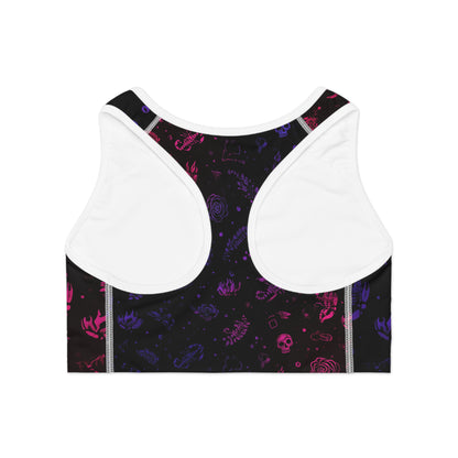Vibrant Athletic Sports Bra with Gothic Aesthetic, Activewear, Workout Top, Gym Essentials, Fitness Apparel, Unique Fitness Gift