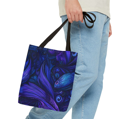 Mystical Fish Tote Bag, Bohemian Shoulder Bag, Eco-Friendly Shopping Bag, Art Lover Gift, Beach Bag, Colorful AOP Bag
