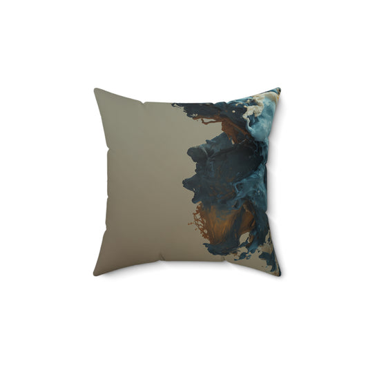 Abstract Neutral Faux Suede Pillow — Subtle Ink Splash Accent