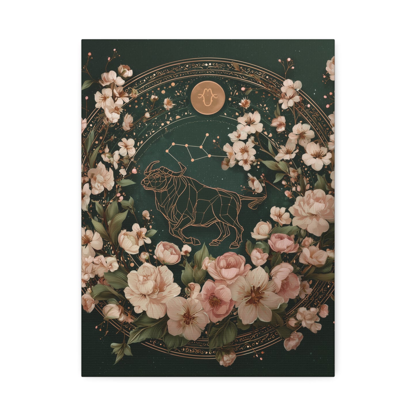 Taurus Zodiac Canvas Wall Art, Floral Taurus Print, Horoscope Gift, Astrology Decor, Celestial Artwork