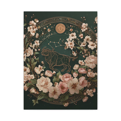 Taurus Zodiac Canvas Wall Art, Floral Taurus Print, Horoscope Gift, Astrology Decor, Celestial Artwork