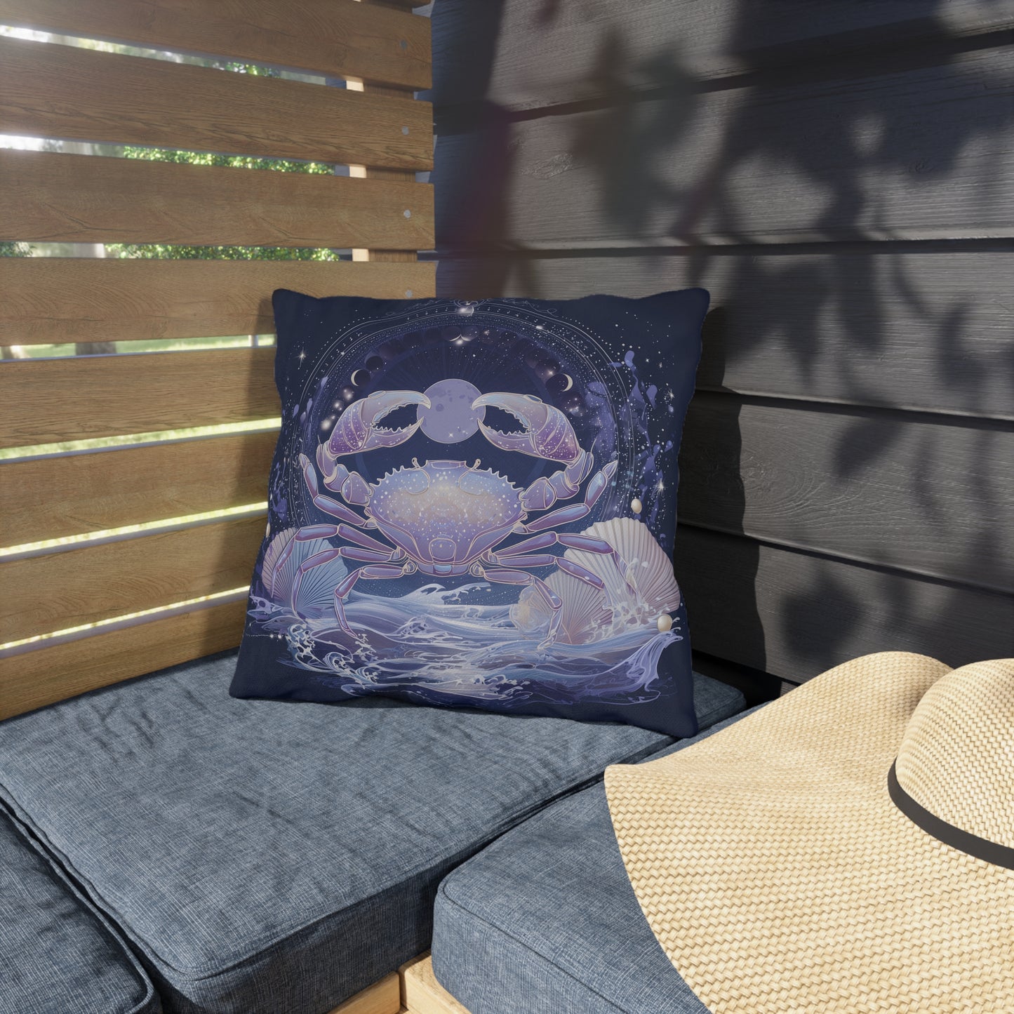 Celestial Crab Outdoor Pillow, Bohemian Decor, Nautical Cushion, Beach House Accent, Gift for Sea Lovers