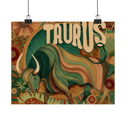 Matte Taurus Poster, Astrology Wall Art, Zodiac Decor, Cow Artwork, Gift for Taurus, Home Decoration