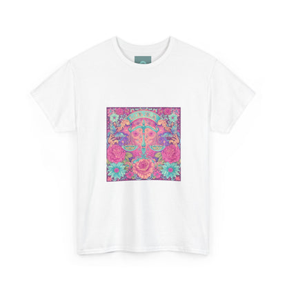 Floral Psychedelic Unisex Heavy Cotton Tee, Boho Shirt, Gift for Him/Her, Summer Apparel, Festival Wear, Unique Graphic Tee