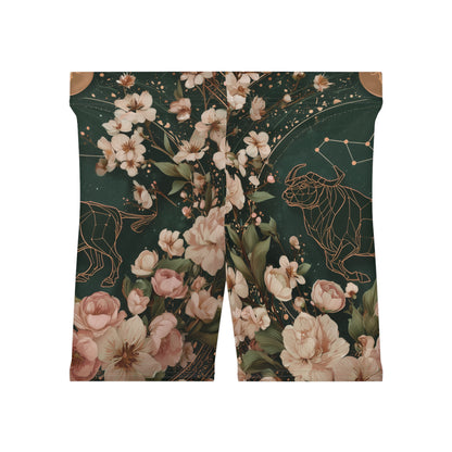 Floral Zodiac Women's Biker Shorts, Trendy Activewear, Summer Fitness, Gift for Her, Yoga and Cycling Shorts