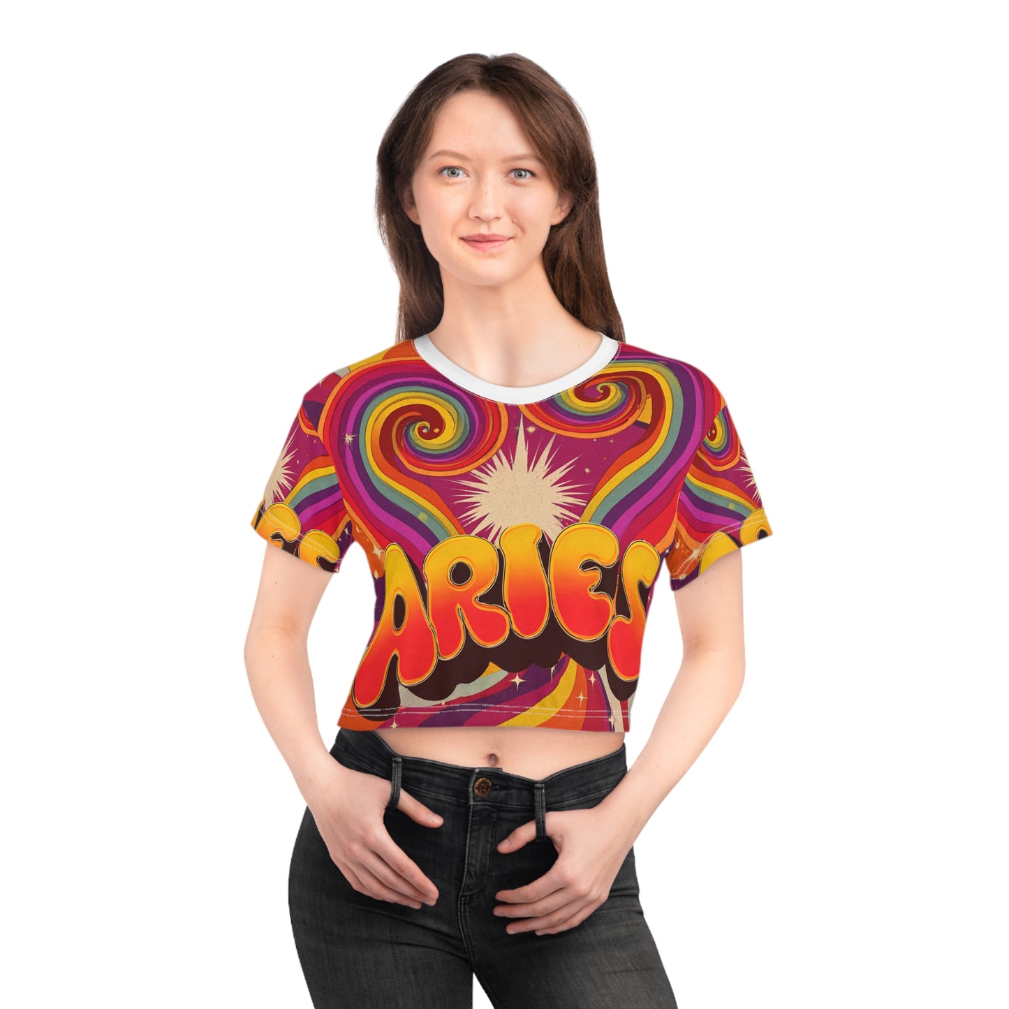 Colorful Aries Crop Tee, Astrology Shirt, Zodiac Apparel, Boho Fashion, Festival Wear, Birthday Gift