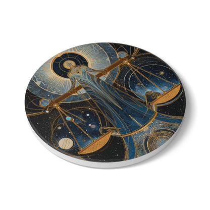 Libra Air Element Astrological Balance Ceramic Coaster - Zodiac Harmony Decor, Astrology Gift, Celestial Scale Design