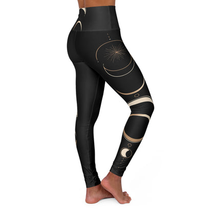 Moon Phase High-Waisted Yoga Leggings — Black Celestial Crescent Print