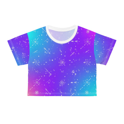 Galactic Dreams Crop Tee - Cosmic AOP T-Shirt, Summer Vibes Top, Gifts for Her, Festival Wear, Boho Chic Shirt