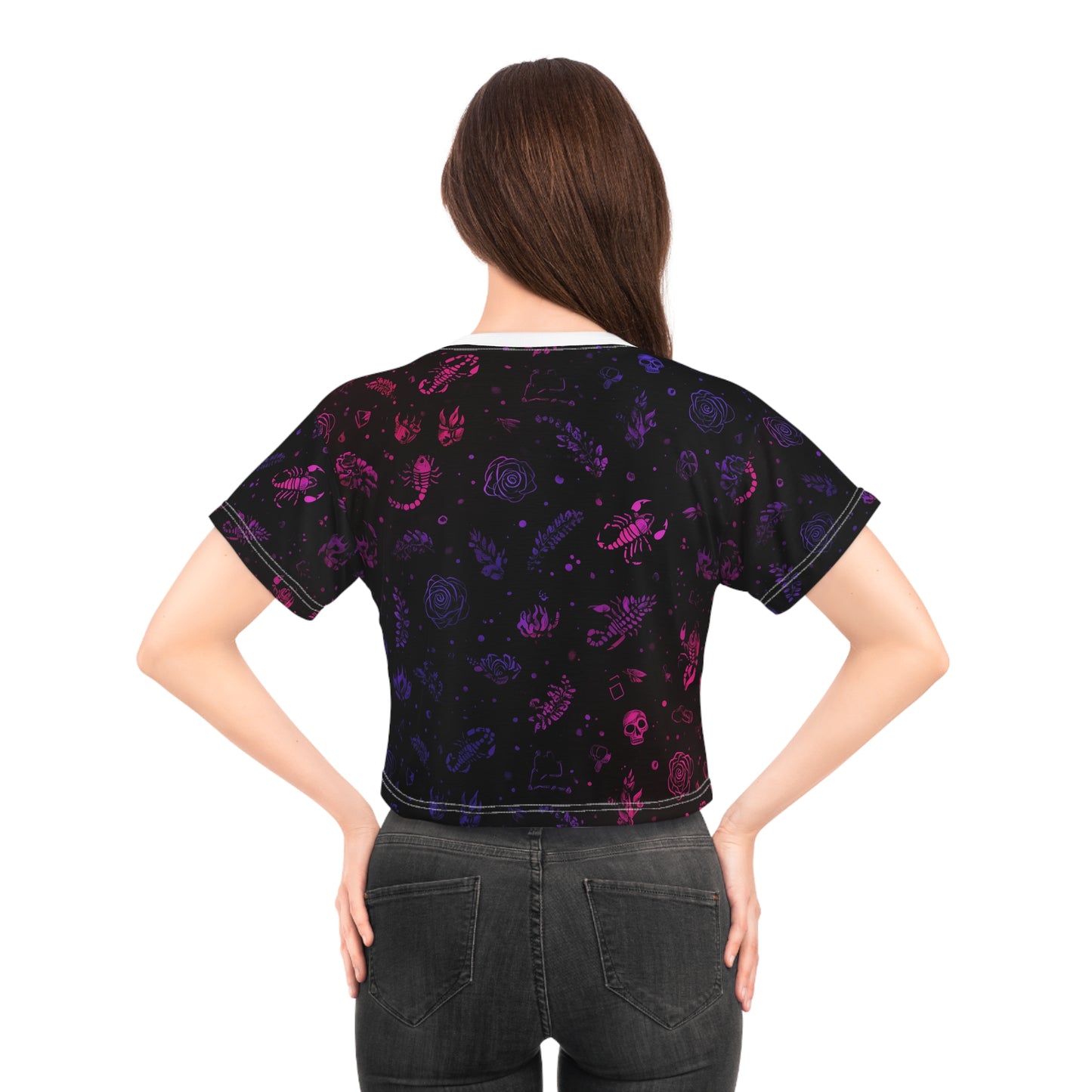 Dark Floral Crop Tee - Unique Patterned Top, Trendy Streetwear, Cool Casual Style, Perfect Gift for Music Festivals, Everyday Wear