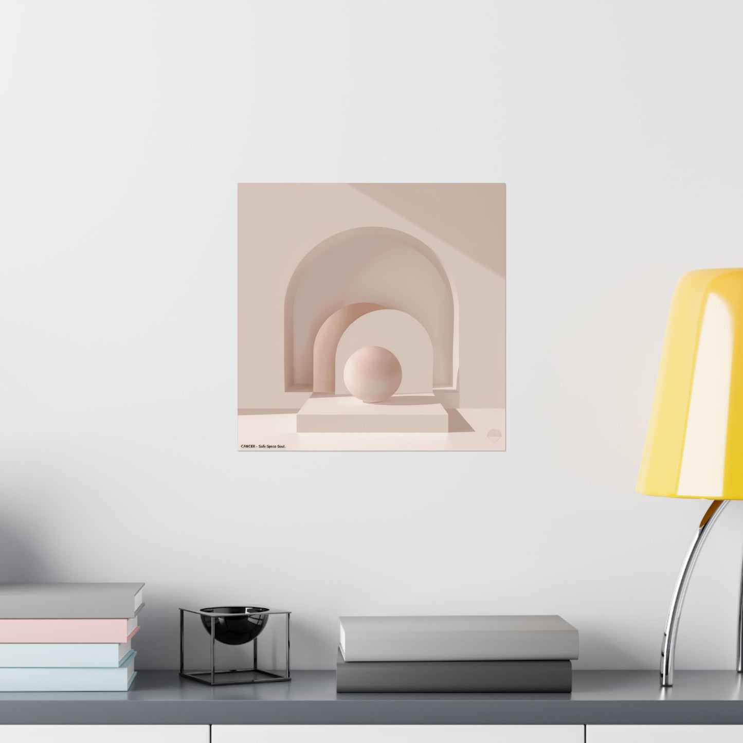 Minimalist Arch & Sphere Satin Poster — Neutral Beige Modern Wall Art (210gsm)