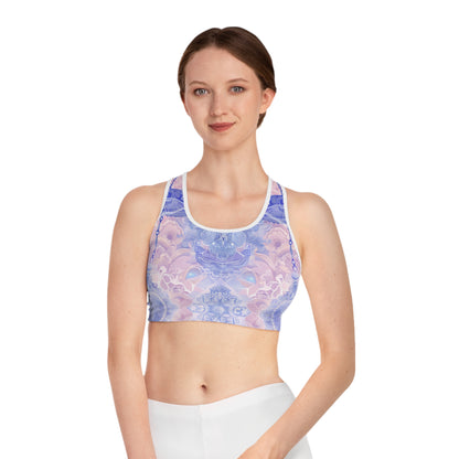 Libra Air Element Floral Sports Bra - Zodiac Harmony Athletic Wear, Astrology Fitness Gift, Celestial Balance Design
