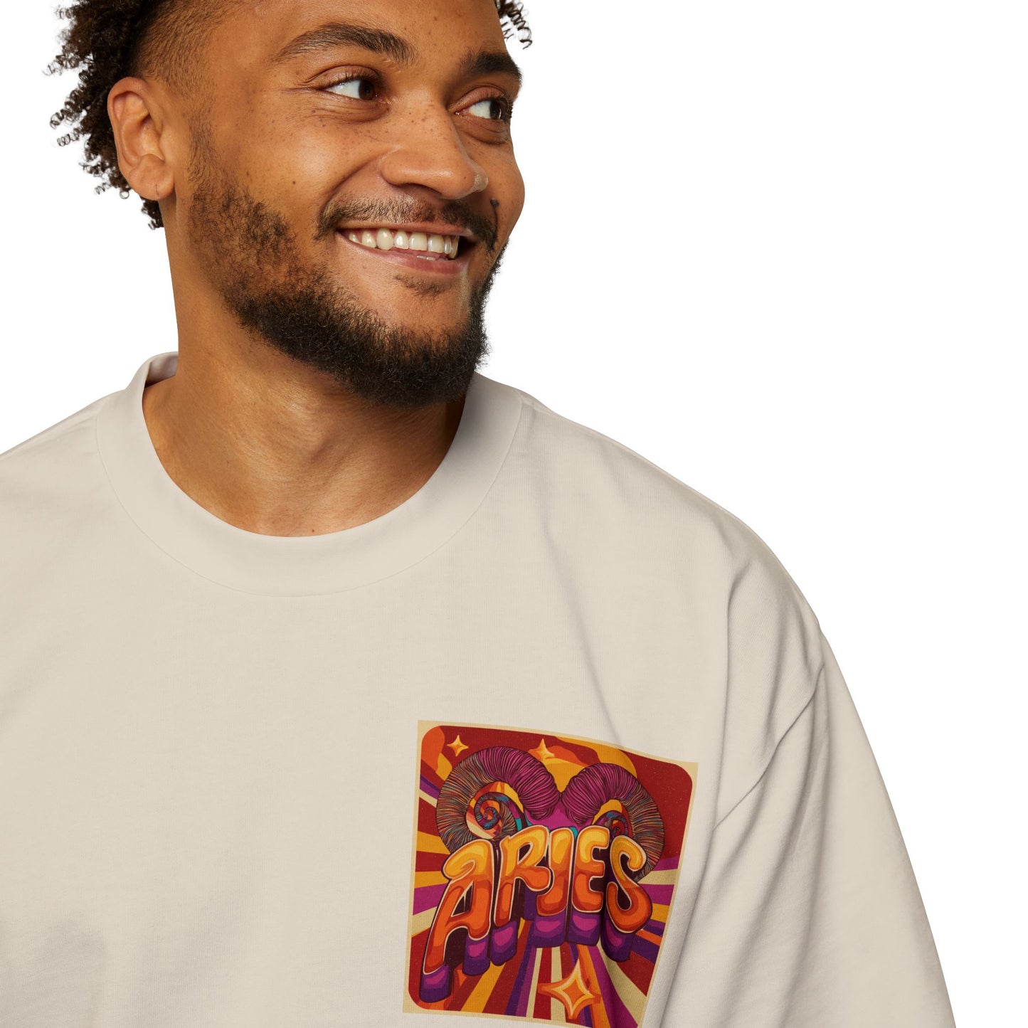 Bold Aries Graphic Oversized Tee, Perfect for Astrology Lovers, Casual Wear, Birthday Gift, Aries Season Apparel, Unisex Tee
