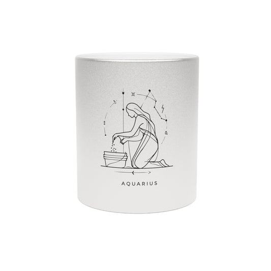 Astrology Aquarius Metallic Mug - Celestial Gift for Astrology Lovers, Zodiac Coffee Cup, Horoscope Drinkware, Silver Gold Mug