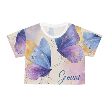 Butterfly Gemini Crop Tee, Zodiac Top, Astrology Shirt, Butterfly Art Tee, Gifts for Gemini, Summer Fashion