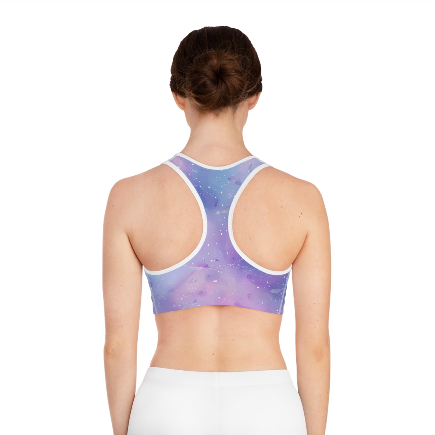 Dreamy Galaxy Sports Bra, Yoga Top, Activewear, Fitness Apparel, AOP Bra, Workout Gear