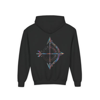 Fire Element Sagittarius Youth Hoodie | ♐ Archer's Arrow | Psychedelic Zodiac Sweatshirt