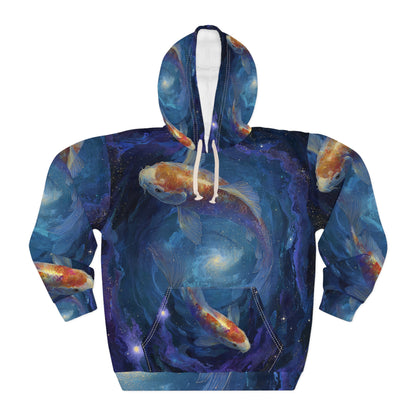 Cosmic Koi Fish Hoodie - Galaxy Art Pullover, Unisex Sweatshirt, Gift for Fish Lovers, Space Age Apparel, Zen Fashion