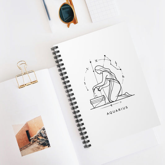 Aquarius Spiral Notebook - Zodiac Sign Journal, Perfect for Astrology Lovers, Note-taking, Gift for Birthdays, Inspirational Diary