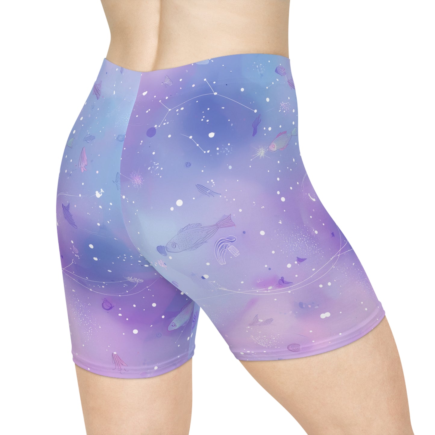 Women's Cosmic Biker Shorts, Comfortable Activewear, Yoga Shorts, Workout Gear, Galaxy-Themed Fashion, Summer Essentials