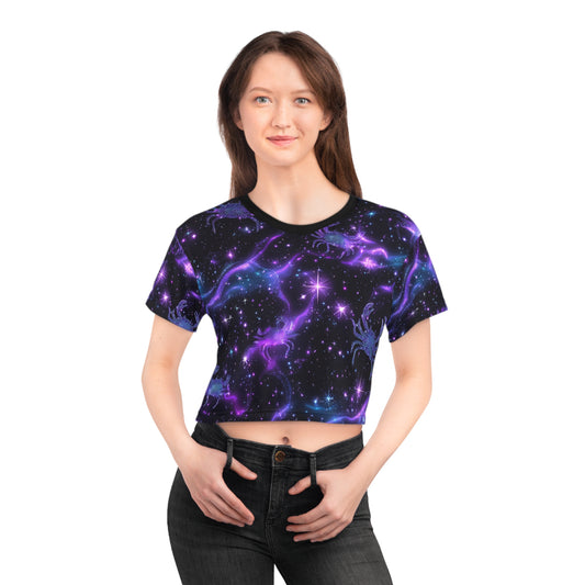 Cosmic Crab Crop Tee, Galaxy-Inspired Crop Top, Astrology Fashion, Trendy T-Shirt for Summer, Horoscope Gift, Casual Wear