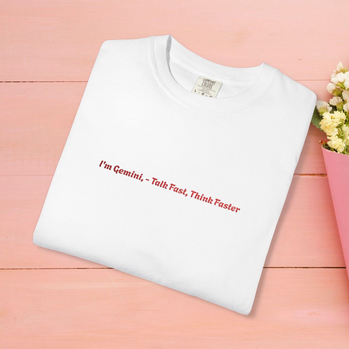 I’m Gemini - talk fast think faster - Embroidery Unisex T-shirt, Zodiac Tee, Astrology Shirt, Celestial Top, Horoscope Clothing