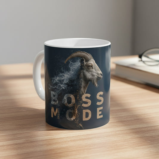 Boss Mode Goat Mug – Motivational Ceramic Coffee Cup (11oz/15oz)
