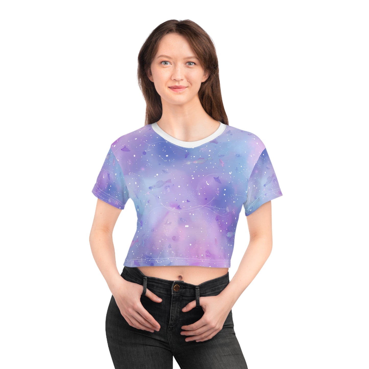 Celestial Print Crop Tee - Dreamy Cosmic Top, Space Themed Shirt, Boho Style Crop, Festival Wear, Gift for Space Lovers