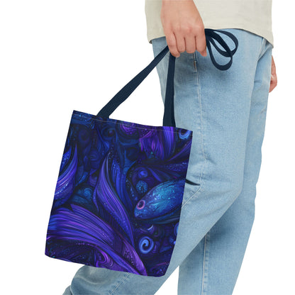 Mystical Fish Tote Bag, Bohemian Shoulder Bag, Eco-Friendly Shopping Bag, Art Lover Gift, Beach Bag, Colorful AOP Bag