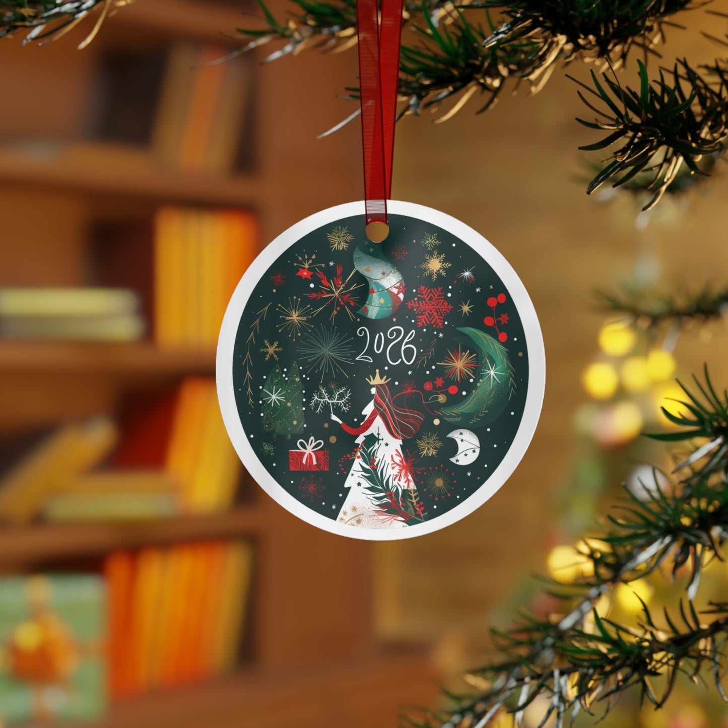 2026 Holiday Queen illustration Metal Ornament | Christmas tree decoration, festive stars