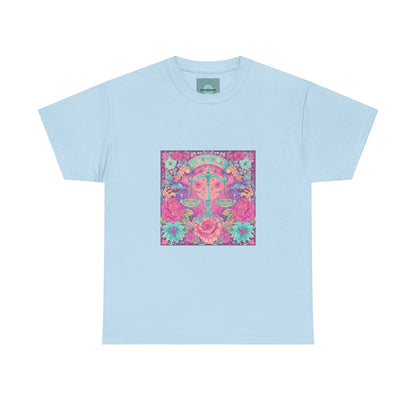 Floral Psychedelic Unisex Heavy Cotton Tee, Boho Shirt, Gift for Him/Her, Summer Apparel, Festival Wear, Unique Graphic Tee