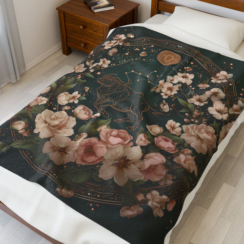 Floral Zodiac Blanket - Cozy Velveteen Plush Throw for Astrology Lovers, Gifts for Birthdays, Home Decor, Birthday Gift, Zodiac Decor