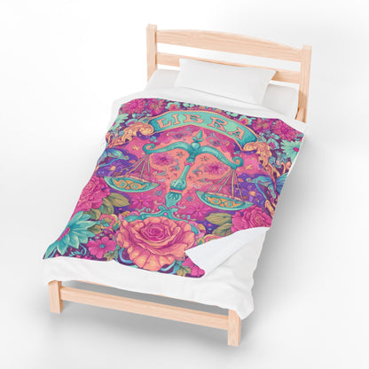 Colorful Libra Velveteen Plush Blanket | Cozy Astrology Decor, Zodiac Gift, Soft Blanket, Home Accent, Libra Theme