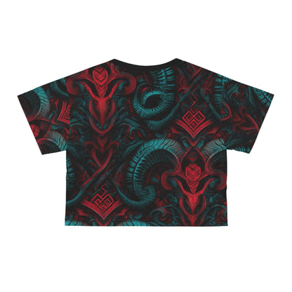 Gothic Pattern Crop Tee, Trendy Top for Festivals, Unique Graphic Shirt, Stylish Summer Wear, Gift for Fashion Lovers, Occasional Apparel