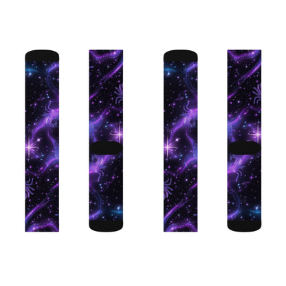 Water Element Cancer Socks | ♋ Cosmic Crab | Psychedelic Galaxy Crew Socks