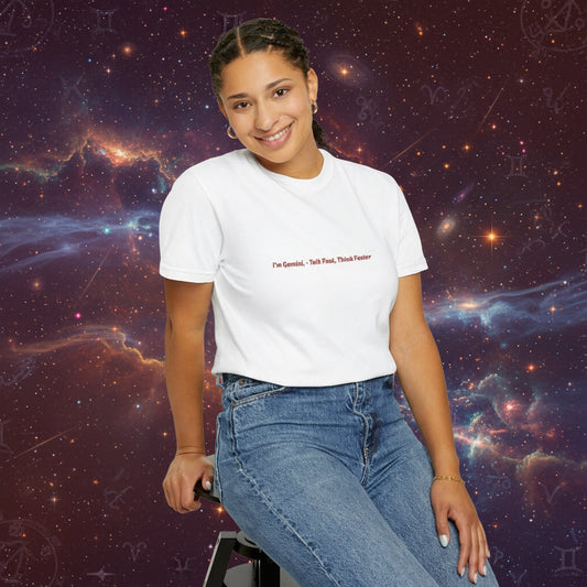 I’m Gemini - talk fast think faster - Embroidery Unisex T-shirt, Zodiac Tee, Astrology Shirt, Celestial Top, Horoscope Clothing