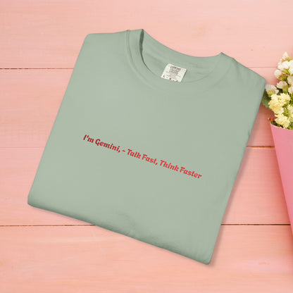 I’m Gemini - talk fast think faster - Embroidery Unisex T-shirt, Zodiac Tee, Astrology Shirt, Celestial Top, Horoscope Clothing