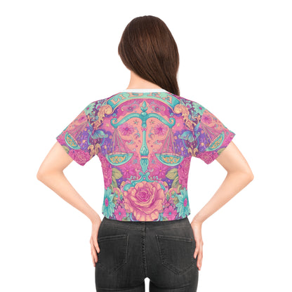 Colorful Libra Crop Tee - Floral Balance Design, Astrology Shirt, Boho Style Top, Gift for Her, Zodiac Fashion, Summer Vibes