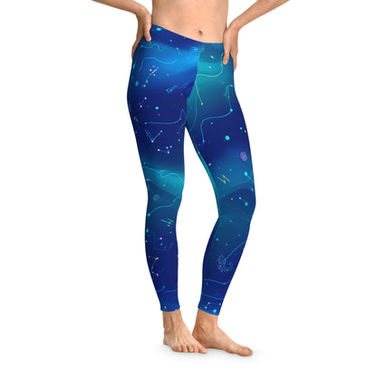 Galactic Stretchy Leggings, Cosmic Activewear, Yoga Pants, Starry Leggings, Fitness Apparel, Gift for Space Lovers