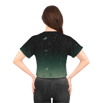 Mysterious Night Crop Tee, Cozy Animal Print Top, Nature-Inspired T-Shirt, Festival Fashion Shirt, Summer Chill Wear