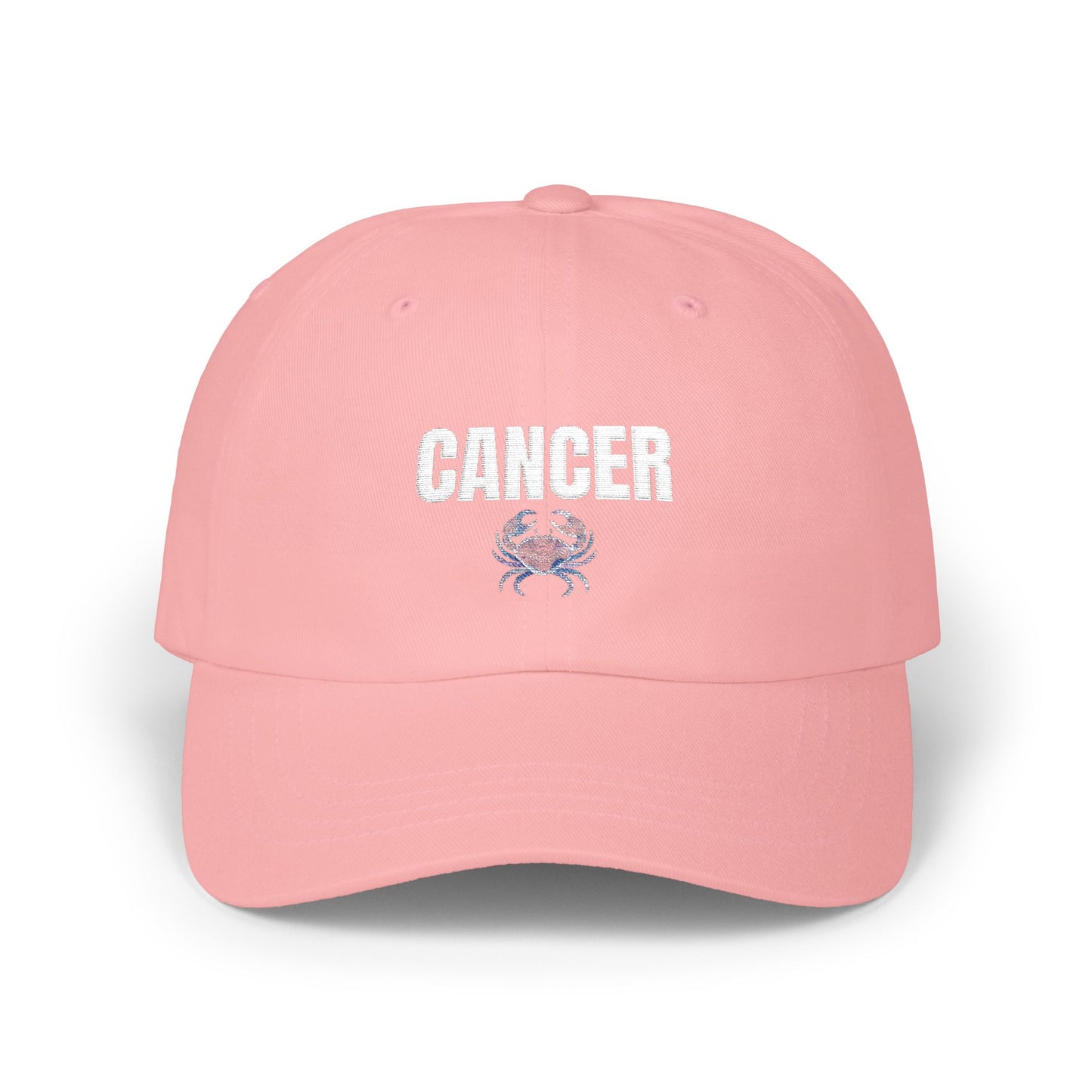 Cancer Zodiac Classic Dad Cap — Vintage Script with Crab Emblem