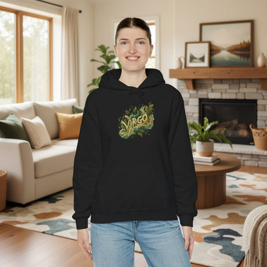 Virgo Zodiac Hoodie – Green Botanical Astrology Graphic Sweatshirt