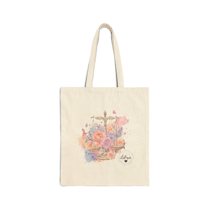 Floral Balance Cotton Canvas Tote Bag, Reusable Grocery Bag, Eco-friendly Tote, Gift for Her, Boho Style, Everyday Shopping Bag