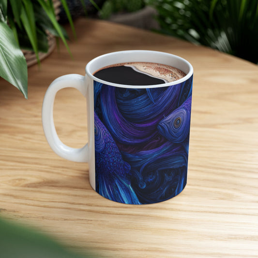 Water Element Pisces Mug | ♓ Ceramic Fish | Psychedelic Ocean Coffee Cup