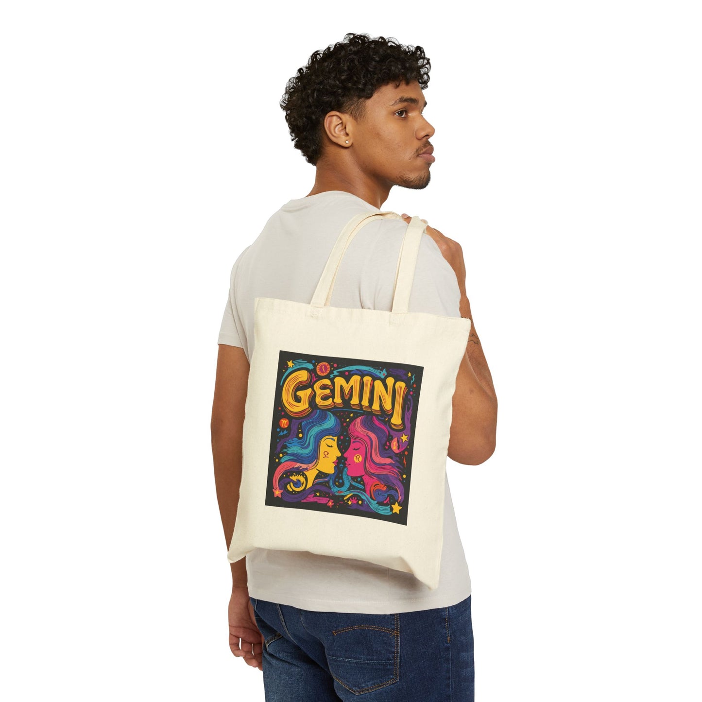 Gemini Zodiac Canvas Tote Bag - Colorful Astrology Bag for Gifts, Shopping, Travel, Eco-Friendly Design, Astrological Sign Merchandise
