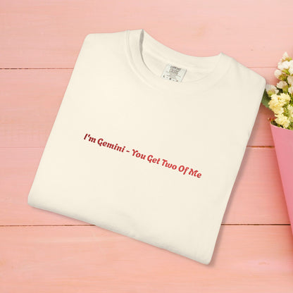 I’m Gemini- You Get Two Of Me - Embroidery Gemini T-shirt, Zodiac Tee, Astrology Shirt, Twin Sign Apparel, Horoscope Top