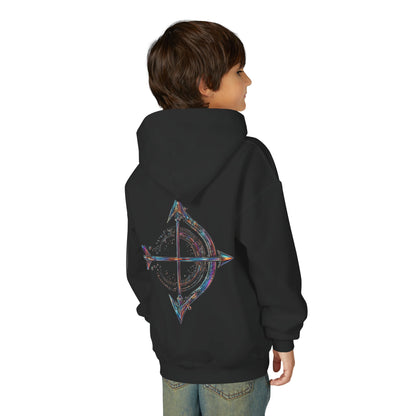 Fire Element Sagittarius Youth Hoodie | ♐ Archer's Arrow | Psychedelic Zodiac Sweatshirt