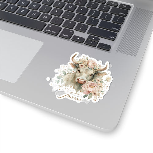 Floral Taurus Kiss-Cut Stickers | Zodiac Gifts, Cow Decor, Astrology Decor, Laptop Stickers, Horoscope Gifts