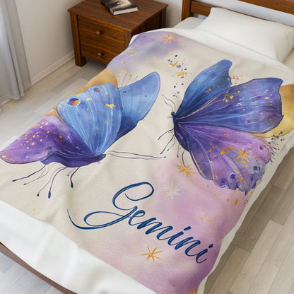 Gemini Velveteen Plush Blanket, Cozy Throw for Astrological Lovers, Butterfly Design, Zodiac Gift, Home Decor Accents